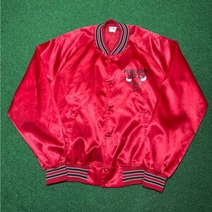 Vintage 80s Chicago Bulls Satin Jacket, Chalkline, Michael Jordan NBA, Large